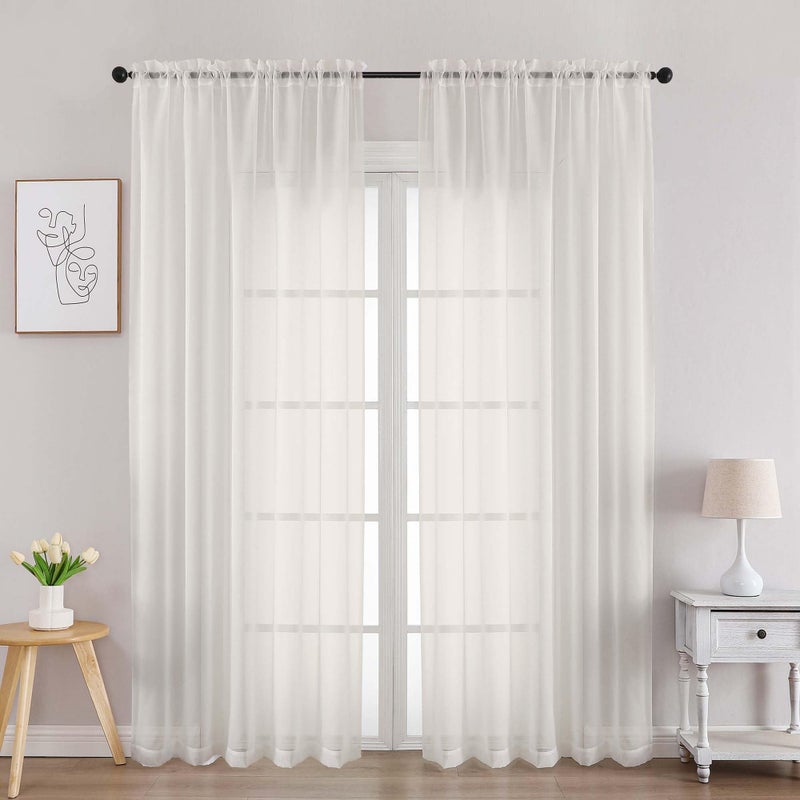 Chyhomenyc Ivory Sheer Curtains 84 Inches Long 2 Panels Set  Light Filtering Cream Voile Window Drapes for Bedroom Living Room  42Wx84L Inch  Ivory  Set of 2 - Image 1